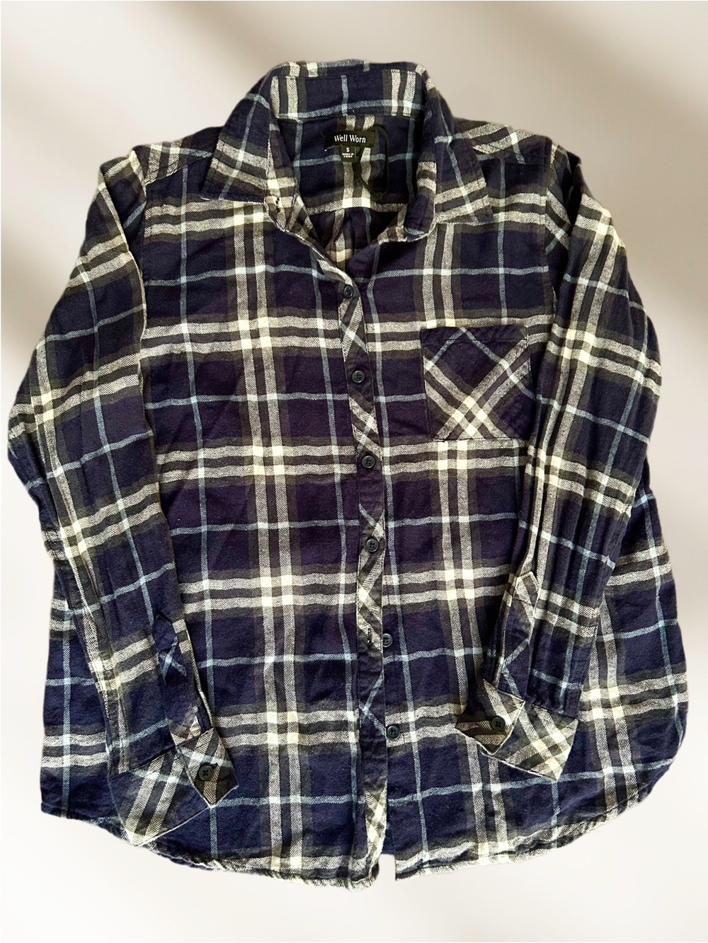 Well Worn Navy and White Plaid Button-Down Shirt